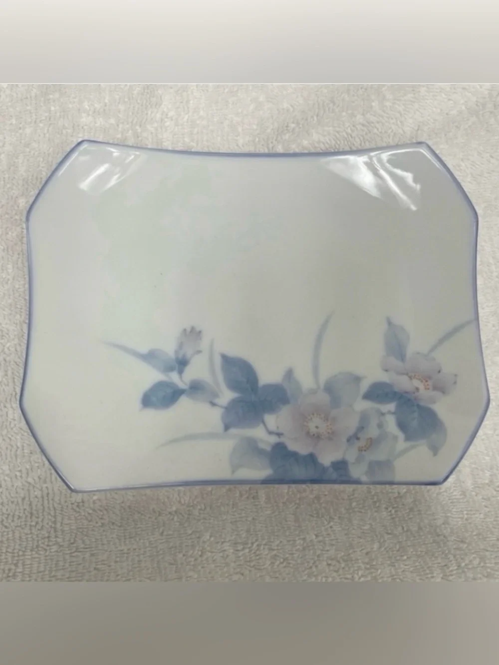 Vintage Japan White Blue Watercolor Rice Bowls + Plates + Chopstick Set of 2